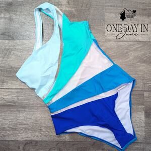 CharmLeaks One Shoulder Mesh Cutout One Piece Swimsuit Size S